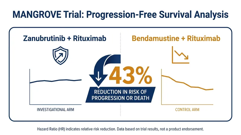 Zanubrutinib significantly reduced the risk of disease progression compared to standard chemoimmunotherapy.