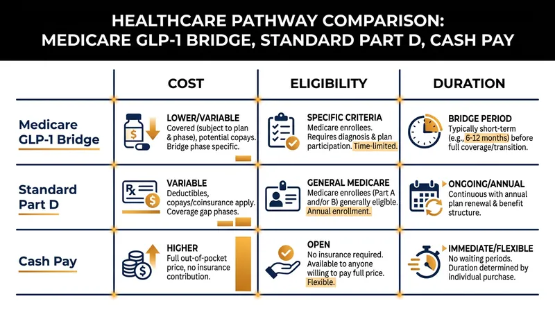 Seniors now face three distinct pathways for accessing GLP-1 medications, each with unique financial trade-offs.