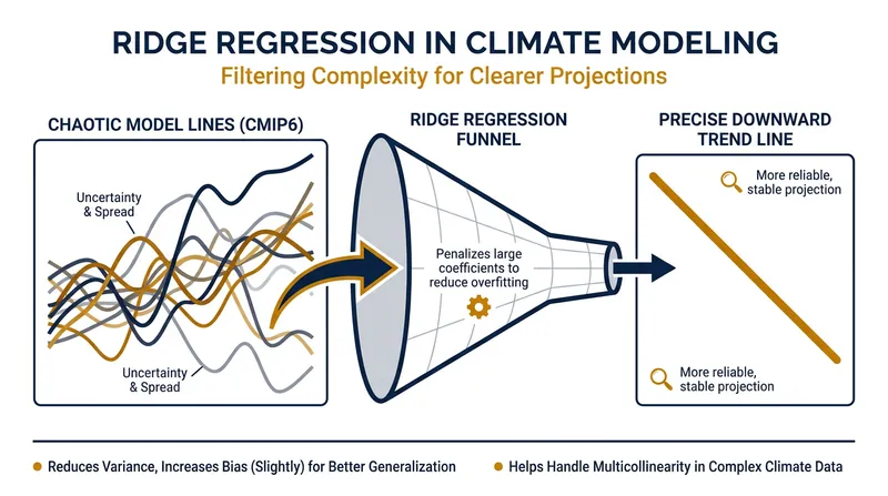 Ridge regression filters out inaccurate models by constraining them against real-world historical data.