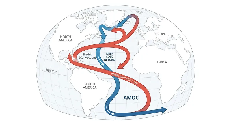 The AMOC acts as a global conveyor belt, driven by the sinking of cold, dense water in the North Atlantic.