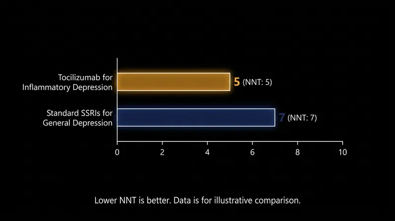 The anti-inflammatory drug demonstrated a highly favorable Number Needed to Treat compared to standard antidepressants.
