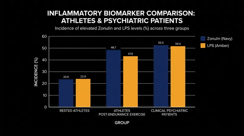 Biomarkers of gut permeability in exhausted athletes closely mirror those found in clinical psychiatric populations.