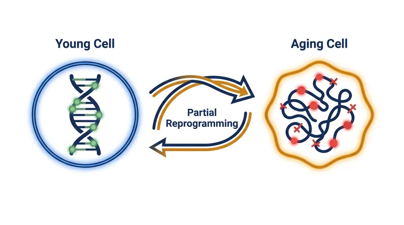 Partial reprogramming aims to remove the chaotic chemical markers that accumulate on DNA over time.