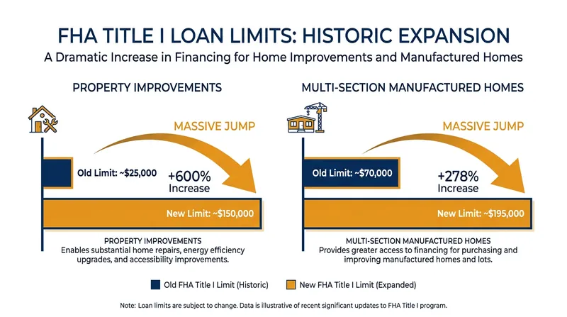 The new Federal Housing Act increases Title I loan limits by an average of 107 percent.