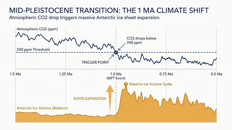 Simulations show that once CO2 dropped below 240 ppm, the ice sheet's sensitivity to temperature changes increased dramatically.