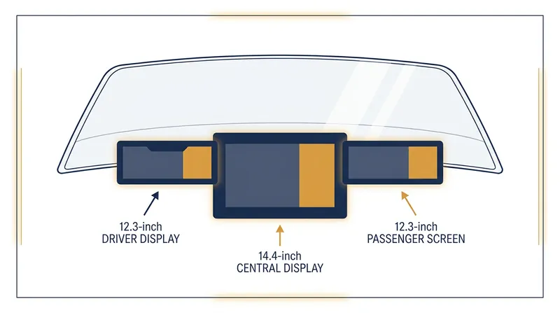 The new MBUX Superscreen unifies three distinct displays under a single curved glass panel.