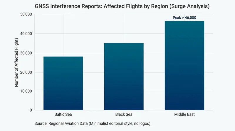 Satellite navigation anomalies have surged dramatically, with tens of thousands of flights affected in the Baltic region alone.