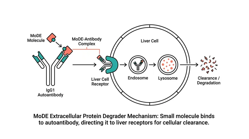 Unlike traditional drugs that block proteins, extracellular degraders route disease-causing antibodies to the liver for complete destruction.