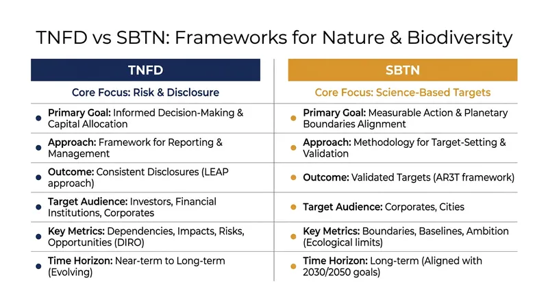 While TNFD focuses on risk disclosure, SBTN provides the scientific methodologies for setting hard targets.