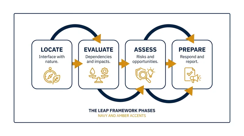The LEAP approach guides organizations through a four-step process to evaluate their relationship with nature.