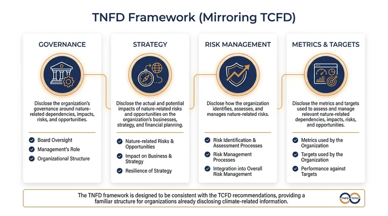 TNFD deliberately mirrors the existing TCFD climate framework to reduce the learning curve for reporting companies.
