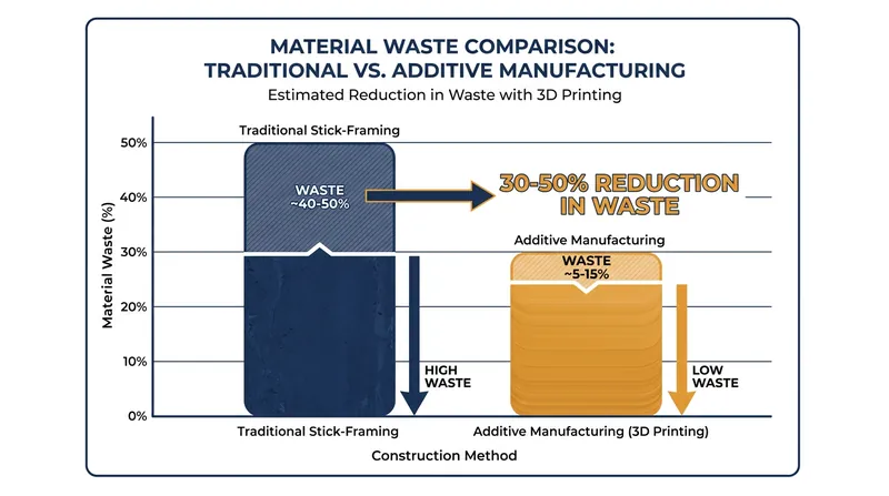 Additive manufacturing significantly reduces the structural waste associated with residential construction.