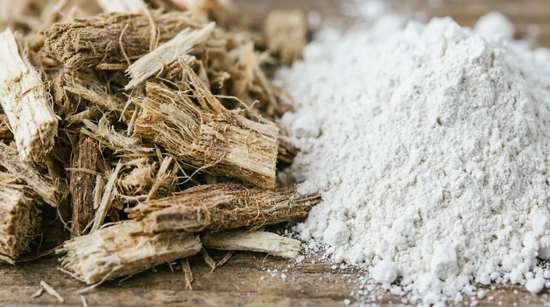 The two primary ingredients of hempcrete: chopped hemp hurd and a mineral lime binder.