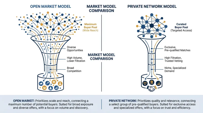 How the two listing models dictate buyer exposure and market reach.