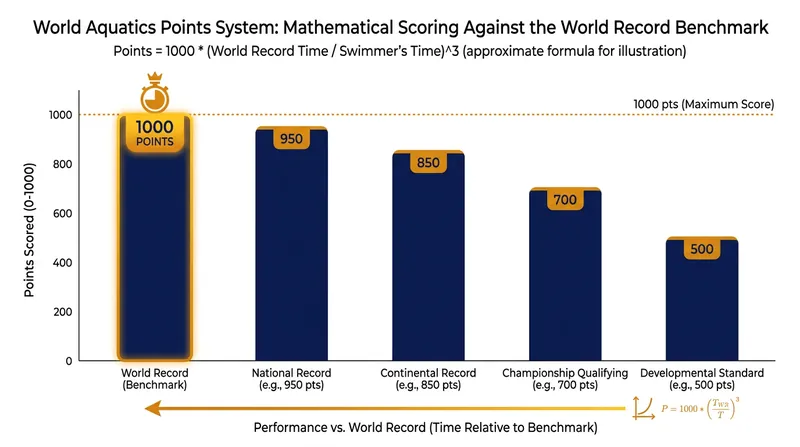 The World Aquatics points system provides an objective measure across all strokes and distances.