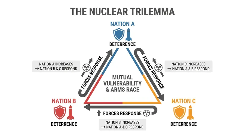 The nuclear trilemma complicates strategic stability, as each nation must constantly hedge against two independent adversaries.