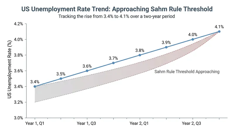 The unemployment rate has steadily climbed to 4.1%, reviving fears of triggering historical recession indicators.