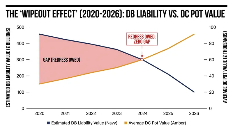 As interest rates lowered the cost of DB liabilities and stock markets boosted DC assets, the calculable financial loss for many victims vanished.