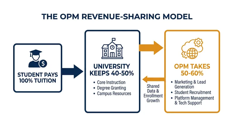 Under traditional revenue-sharing agreements, third-party managers often take more than half of the tuition generated by online programs.