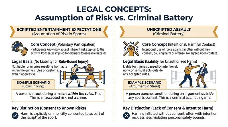 How the law differentiates between assumed risk in combat sports and criminal battery.