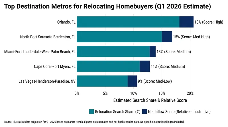 Florida dominates the list of the most popular relocation destinations for U.S. homebuyers.