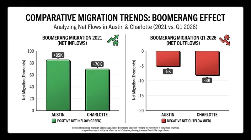 Pandemic-era boomtowns like Austin and Charlotte are now experiencing net outflows of prospective buyers.