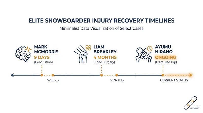 Recovery timelines for key Olympic snowboarders.