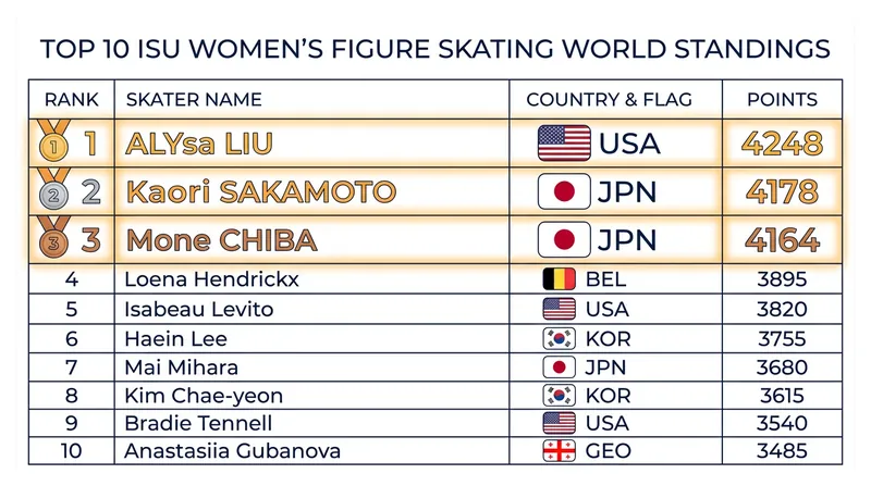 Eight of the top ten spots in the ISU World Standings belong to skaters from the United States and Japan.