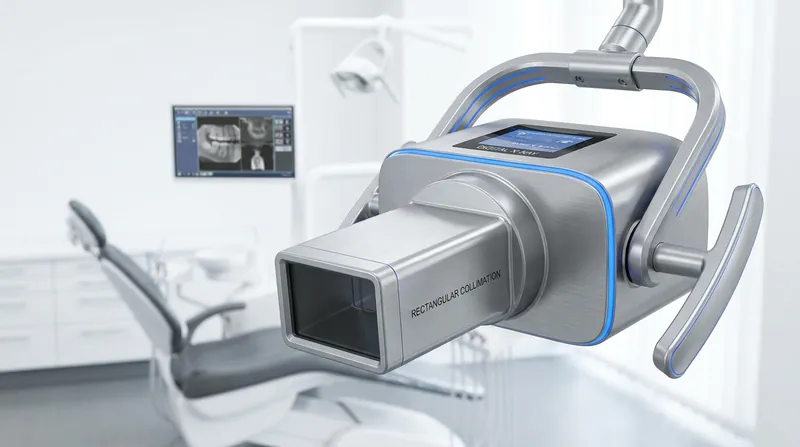 Rectangular collimation tightly restricts the X-ray beam, virtually eliminating the scatter radiation that lead aprons were designed to block.