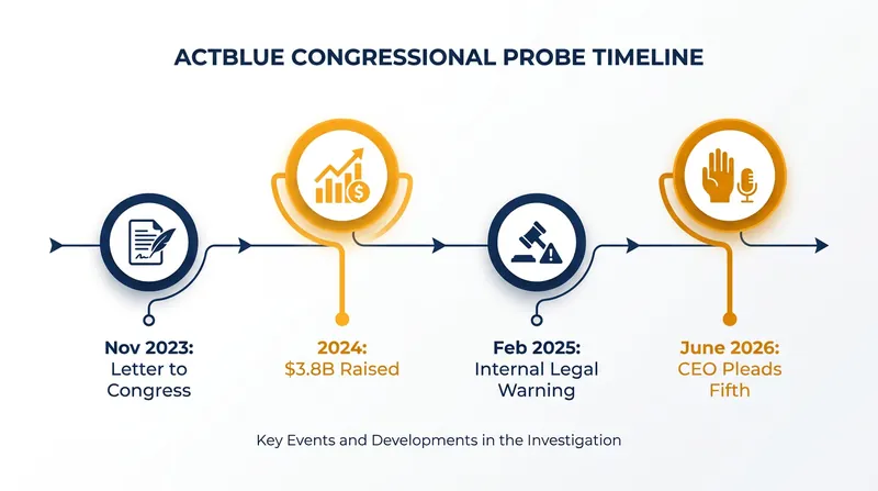Timeline of the congressional investigation into ActBlue's donor verification practices.