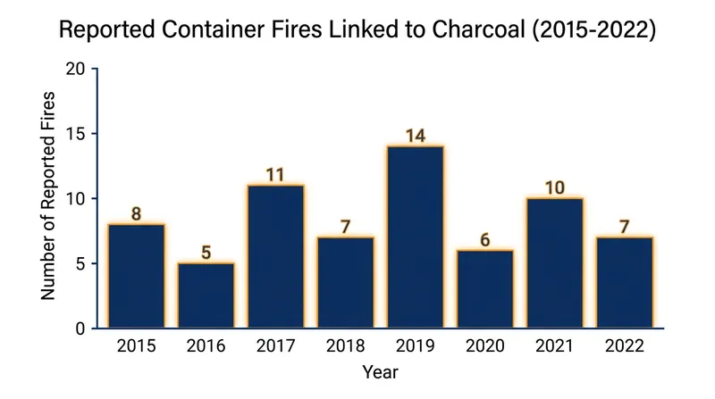 Between 2015 and 2022, the Cargo Incident Notification System recorded 68 container fires linked to self-heating charcoal.