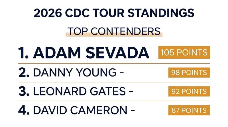 Adam Sevada currently commands the CDC Tour Order of Merit following the first four main events of the 2026 season.