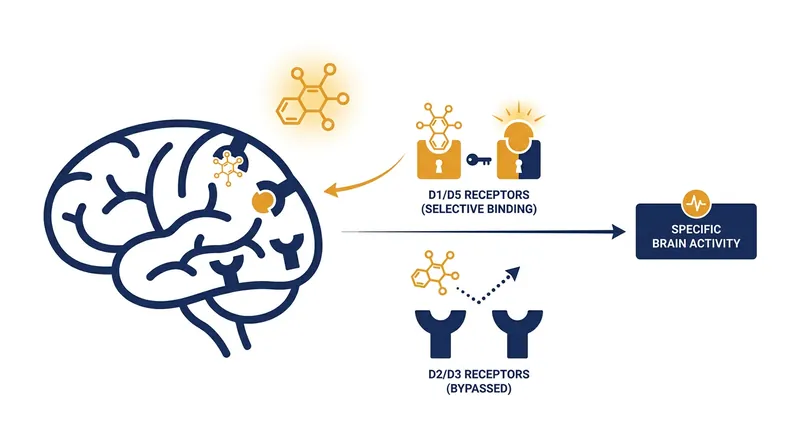 By selectively targeting D1 and D5 receptors, tavapadon avoids the pathways that trigger severe behavioral side effects.