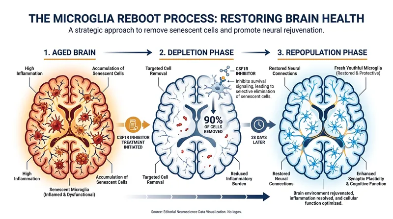 The three-step process of depleting and repopulating the brain's immune system.