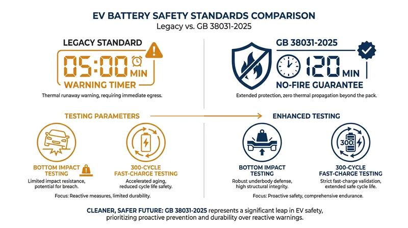The new standard extends the thermal runaway safety window from 5 minutes to 120 minutes.