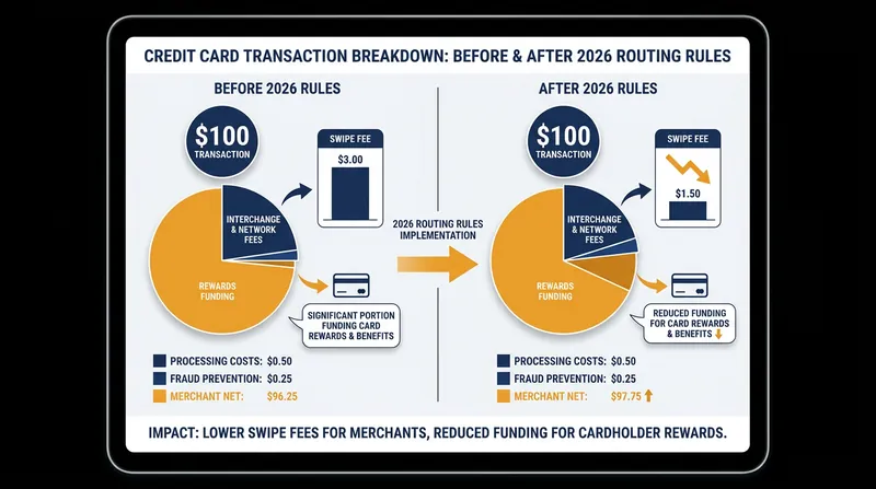 How the reduction in merchant swipe fees directly impacts the funds available for credit card rewards.
