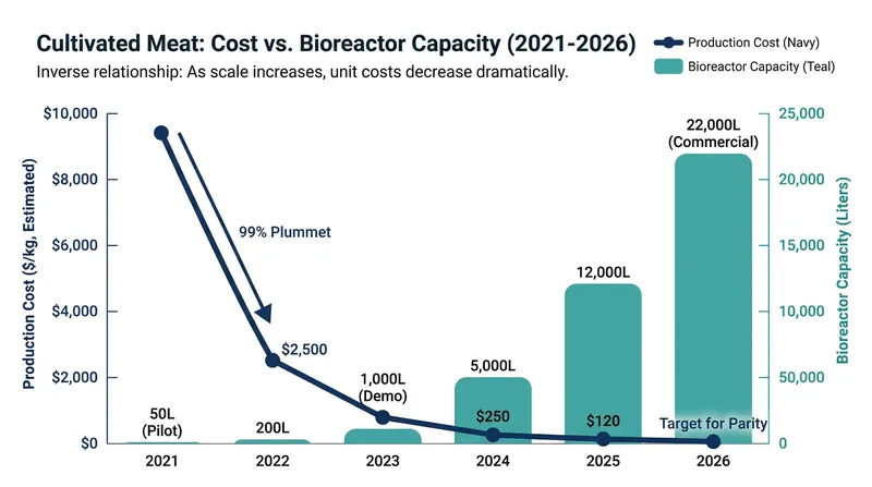 As bioreactor capacities have scaled into the tens of thousands of liters, the unit economics of cultivated meat have improved dramatically.