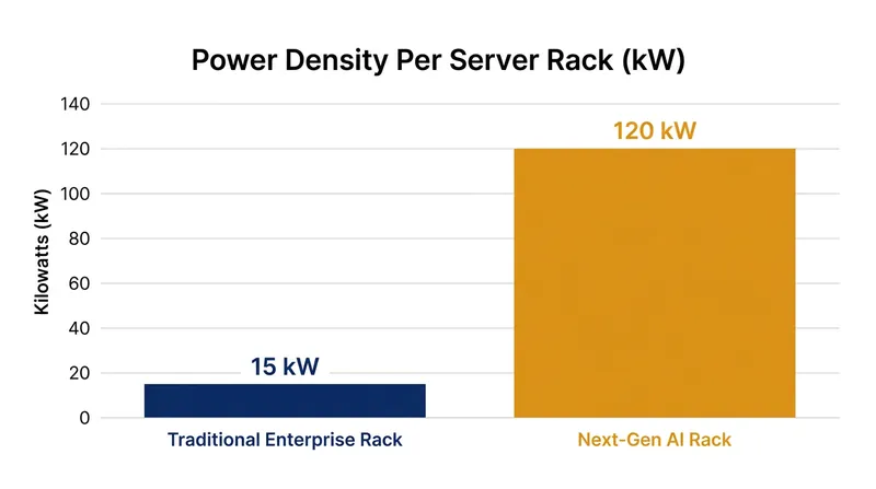 The power density required by AI accelerators far exceeds the capabilities of traditional cloud data centers.