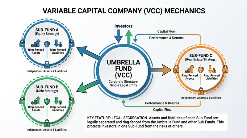 The Variable Capital Company (VCC) structure allows asset managers to pool resources while legally separating risks.