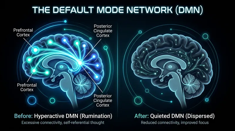 Functional MRI data suggests psilocybin temporarily quiets the Default Mode Network, interrupting cycles of rigid, negative rumination.