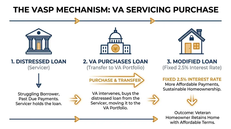 How the VA Servicing Purchase (VASP) program bypasses current market rates to prevent foreclosure.