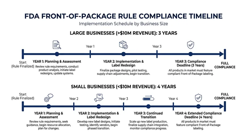 The FDA's staggered compliance timeline gives smaller manufacturers an extra year to update their packaging.