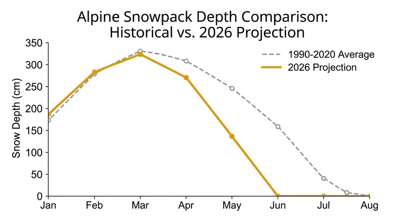Observational data confirms the 2026 Alpine snowpack vanished a full month earlier than the historical average.