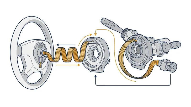 The clockspring maintains a continuous electrical connection to the airbag while allowing the steering wheel to rotate.