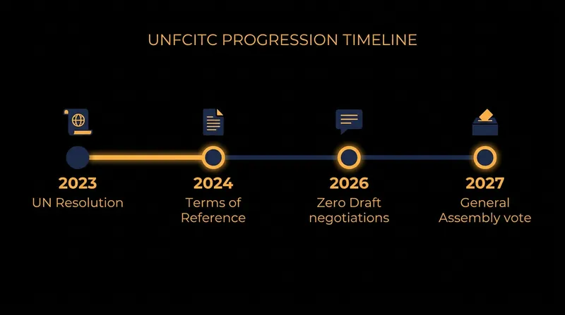 The rapid timeline of the UNFCITC aims for a final General Assembly vote in 2027.