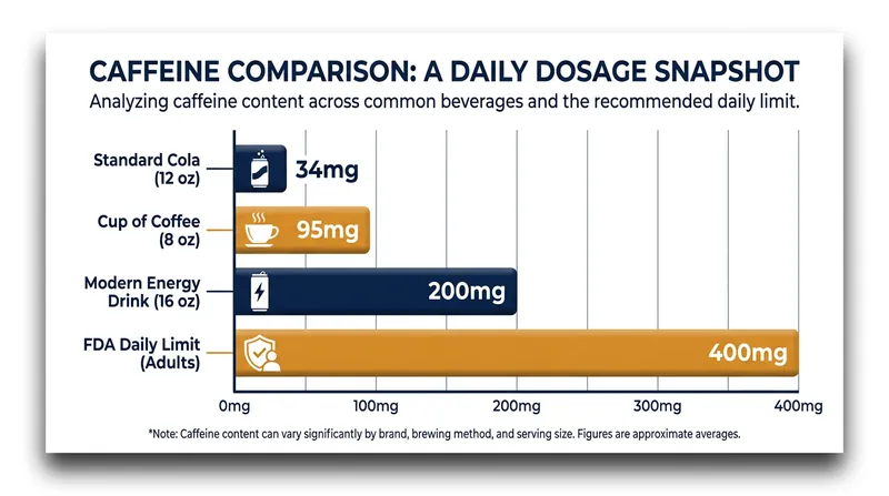 How common beverages stack up against the FDA's 400mg daily recommended limit for healthy adults.