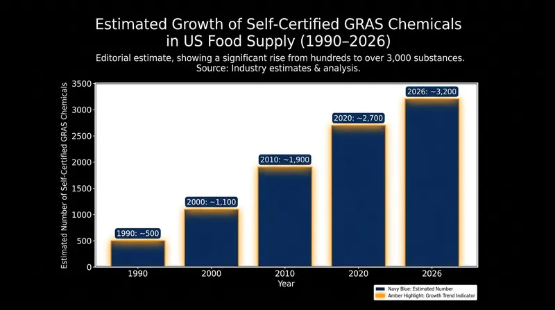 The number of self-certified chemicals added to the US food supply has surged over the last three decades.