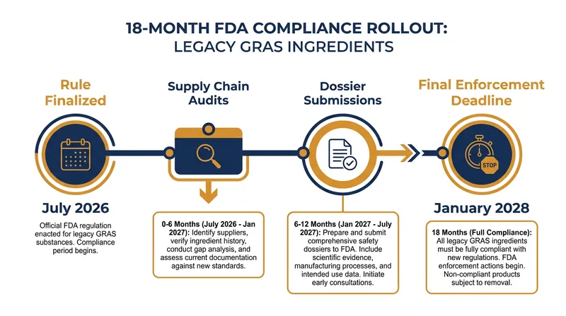 The 18-month timeline for food manufacturers to submit safety data for legacy ingredients.
