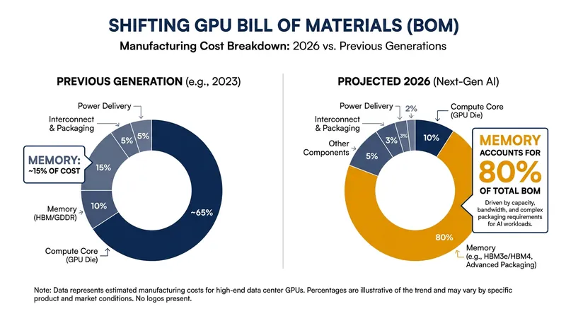 The Bill of Materials for high-end GPUs has inverted, with memory now dominating the cost structure.