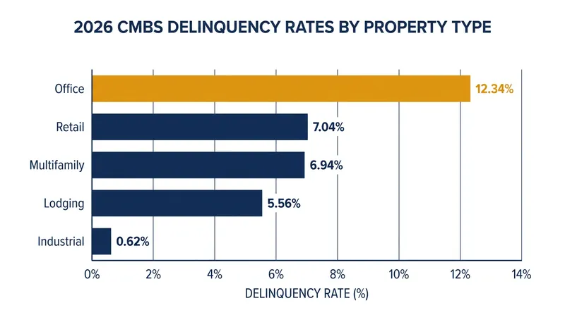 The current wave of commercial real estate distress is heavily concentrated in the office sector.